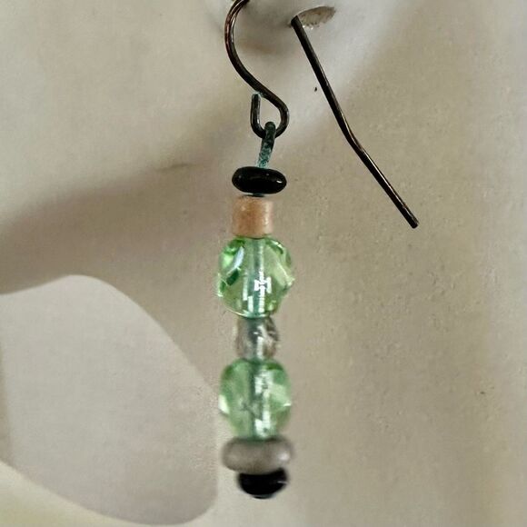 Artisan Green Glass Bead Dangle Earrings – Boho Handmade Vibe - Picture 3 of 7